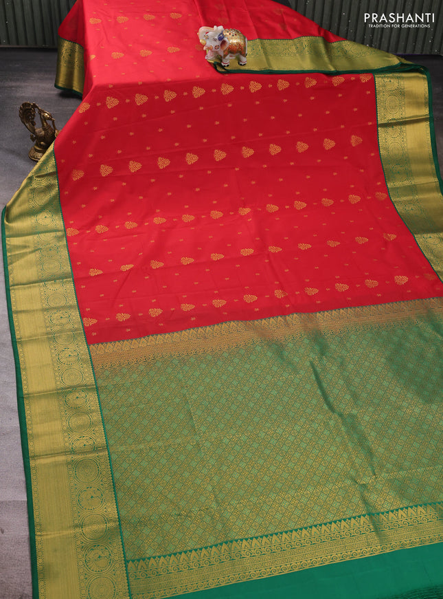 Red & Green Semi Kanchipuram Silk - Korvai