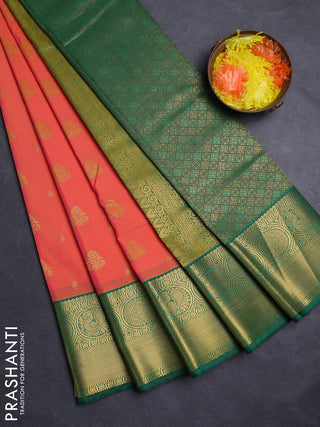 Orange & Green Semi Kanchipuram Silk - Korvai