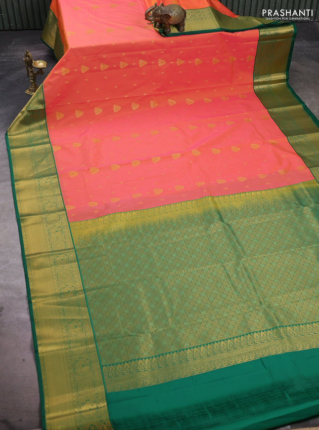 Orange & Green Semi Kanchipuram Silk - Korvai