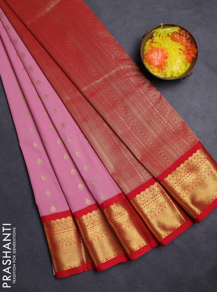 Peach Pink & Red Semi Kanchipuram Silk - Korvai1Damage