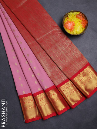 Peach Pink & Red Semi Kanchipuram Silk - Korvai1Damage
