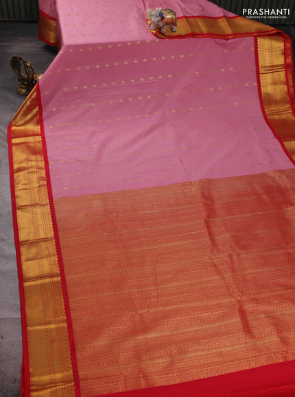 Peach Pink & Red Semi Kanchipuram Silk - Korvai1Damage