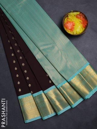 Coffee Brown & Teal Green Semi Kanchipuram Silk - Korvai