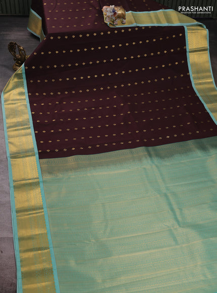 Coffee Brown & Teal Green Semi Kanchipuram Silk - Korvai