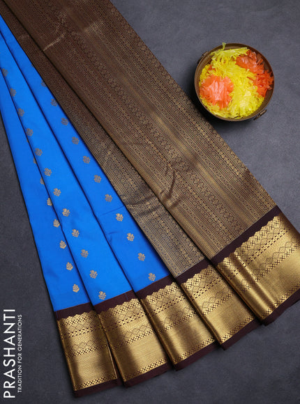 Cs Blue & Coffee Brown Semi Kanchipuram Silk - Korvai
