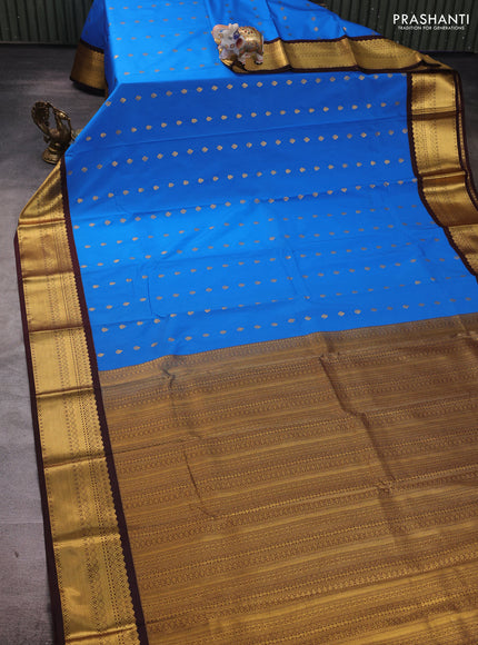 Cs Blue & Coffee Brown Semi Kanchipuram Silk - Korvai