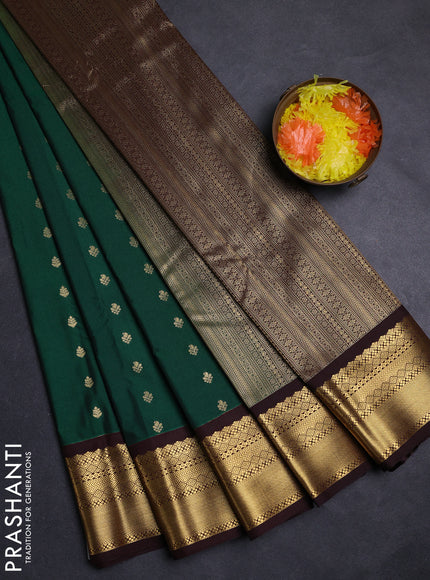 Green & Coffee Brown Semi Kanchipuram Silk - Korvai
