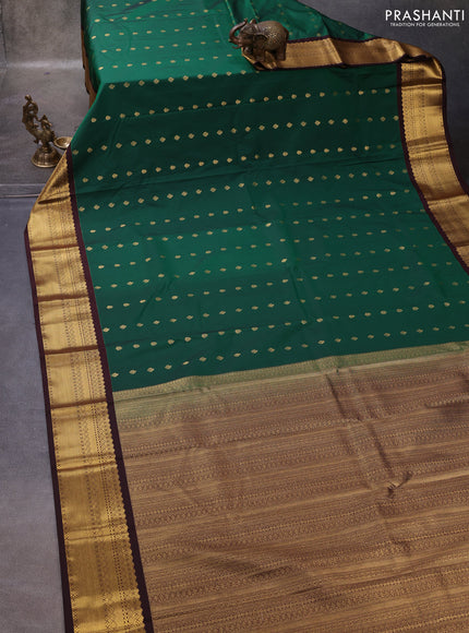Green & Coffee Brown Semi Kanchipuram Silk - Korvai