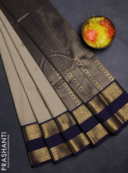Beige & Navy Blue Semi Kanchipuram Silk - Korvai