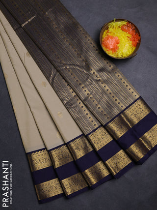Beige & Navy Blue Semi Kanchipuram Silk - Korvai