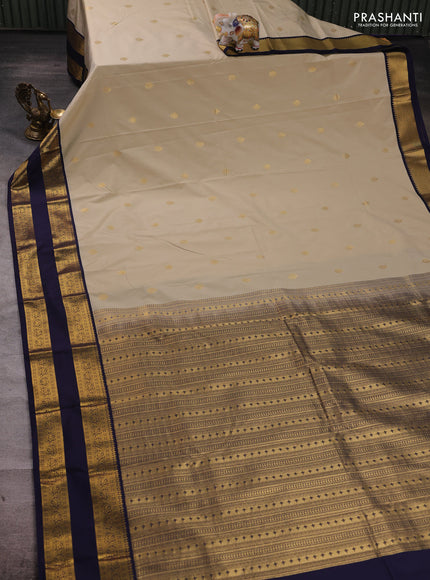 Beige & Navy Blue Semi Kanchipuram Silk - Korvai