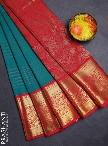 Green & Red Semi Kanchipuram Silk - Korvai