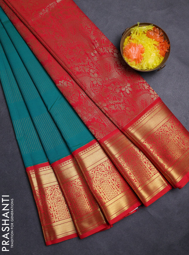 Green & Red Semi Kanchipuram Silk - Korvai