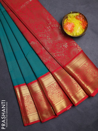 Green & Red Semi Kanchipuram Silk - Korvai