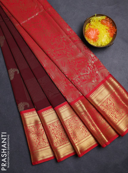 Maroon & Red Semi Kanchipuram Silk - Korvai