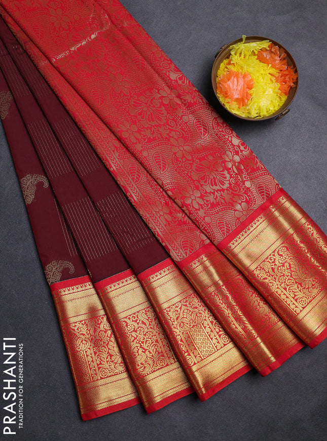 Maroon & Red Semi Kanchipuram Silk - Korvai