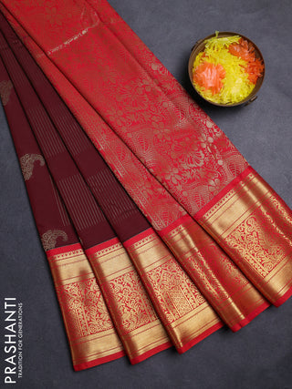 Maroon & Red Semi Kanchipuram Silk - Korvai