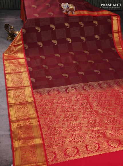 Maroon & Red Semi Kanchipuram Silk - Korvai