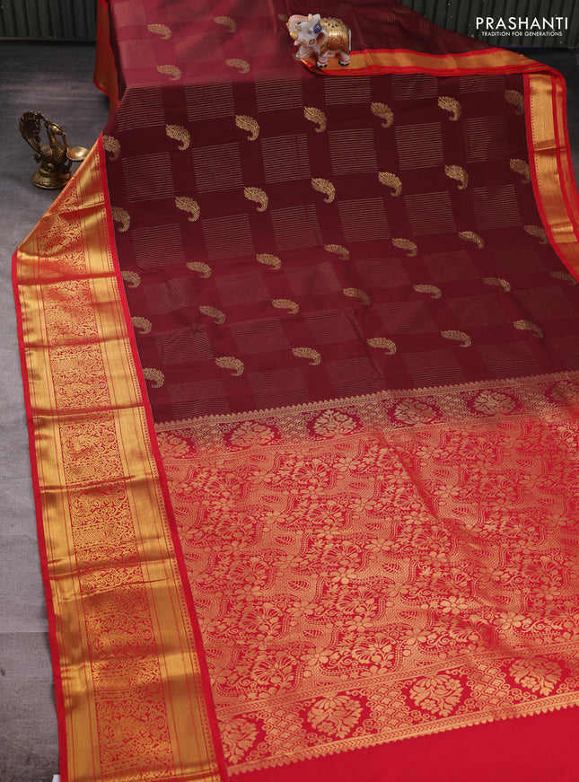 Maroon & Red Semi Kanchipuram Silk - Korvai