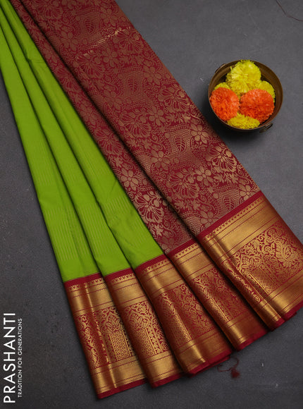 Green & Maroon Semi Kanchipuram Silk - Korvai