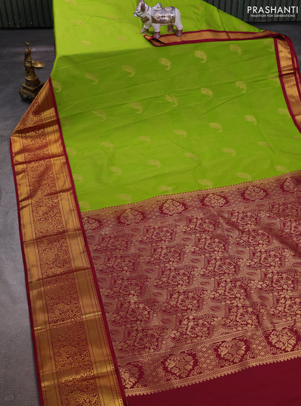 Green & Maroon Semi Kanchipuram Silk - Korvai