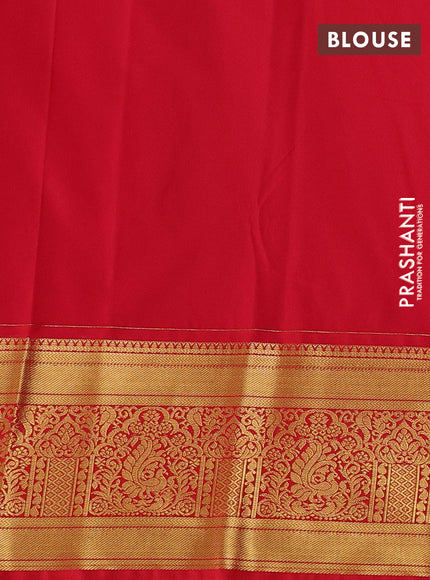 Teal Blue & Red Semi Kanchipuram Silk - Korvai