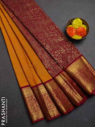 Mustard Yellow & Maroon Semi Kanchipuram Silk - Korvai