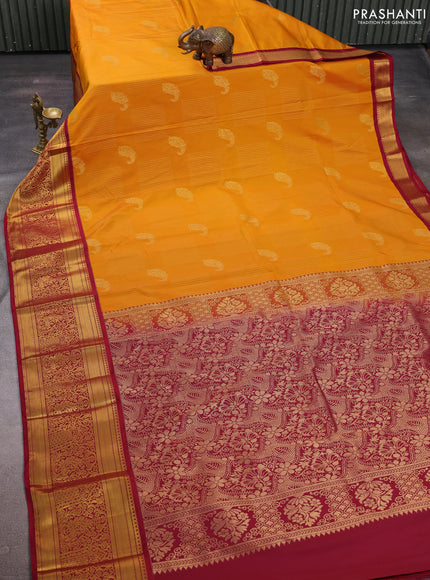 Mustard Yellow & Maroon Semi Kanchipuram Silk - Korvai