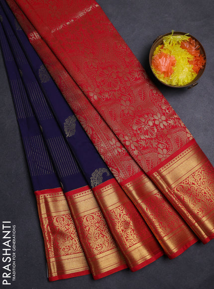 Blue & Red Semi Kanchipuram Silk - Korvai