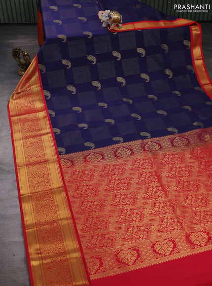 Blue & Red Semi Kanchipuram Silk - Korvai