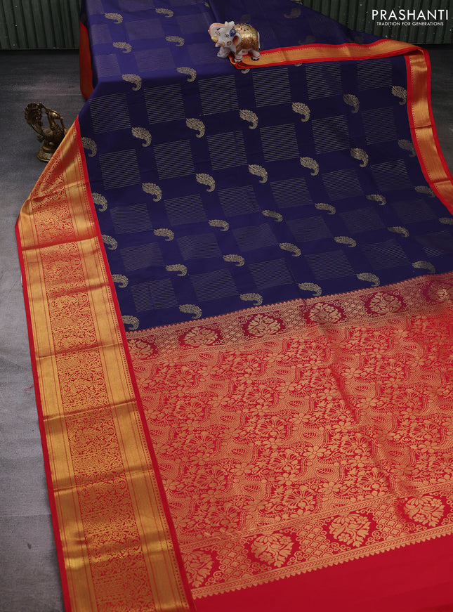 Blue & Red Semi Kanchipuram Silk - Korvai