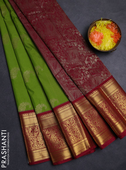 Green & Maroon Semi Kanchipuram Silk - Korvai