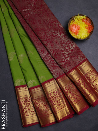 Green & Maroon Semi Kanchipuram Silk - Korvai