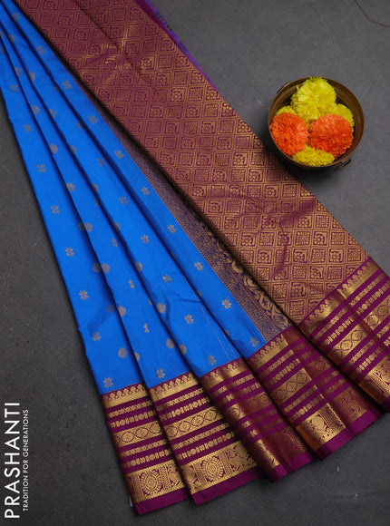 Cs Blue & Purple Semi Kanchipuram Silk - Korvai