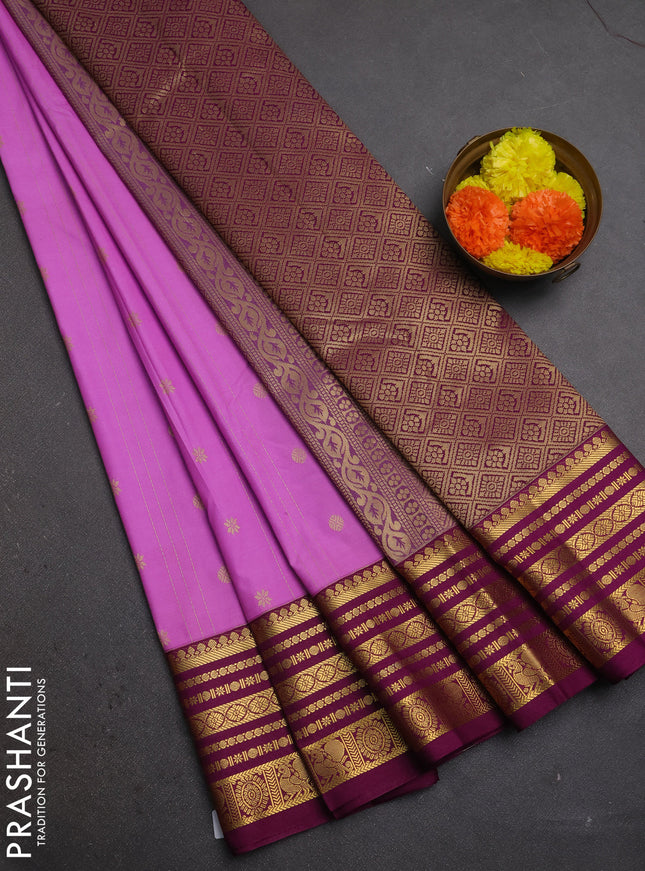 Lavender & Purple Semi Kanchipuram Silk - Korvai