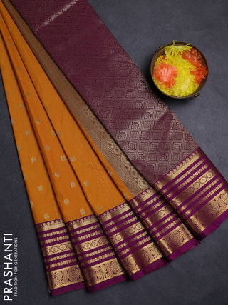 Mustard Yellow & Purple Semi Kanchipuram Silk - Korvai
