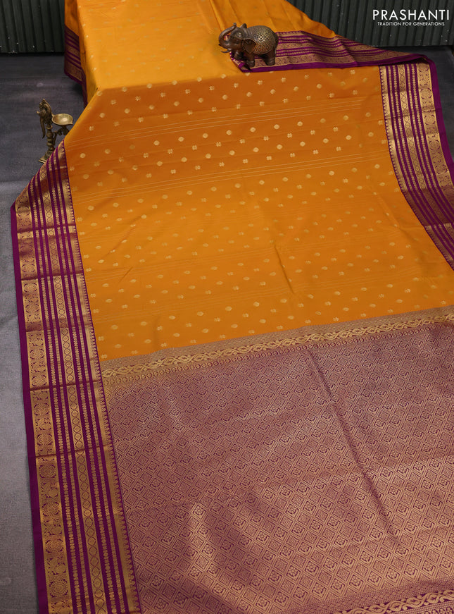 Mustard Yellow & Purple Semi Kanchipuram Silk - Korvai
