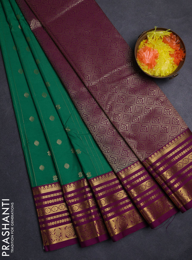 Green & Purple Semi Kanchipuram Silk - Korvai