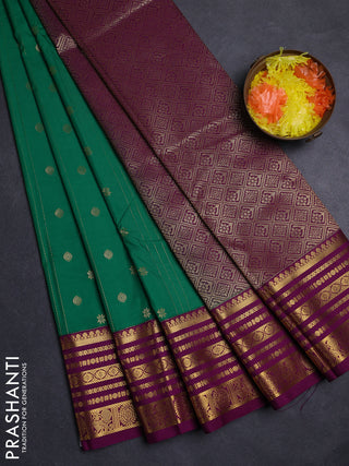 Green & Purple Semi Kanchipuram Silk - Korvai