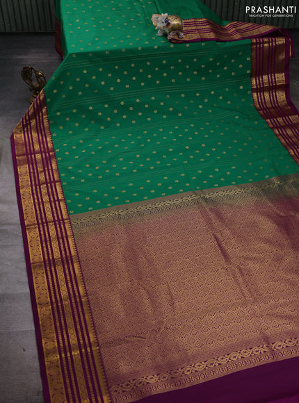 Green & Purple Semi Kanchipuram Silk - Korvai