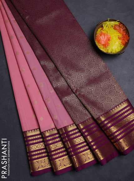 Peach Pink & Purple Semi Kanchipuram Silk - Korvai