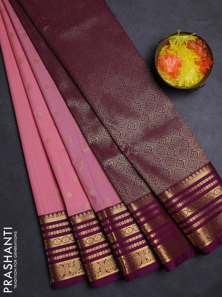Peach Pink & Purple Semi Kanchipuram Silk - Korvai