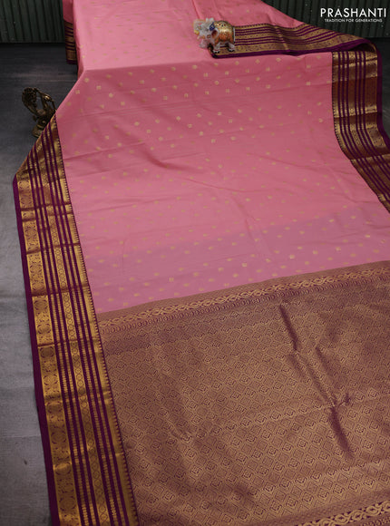 Peach Pink & Purple Semi Kanchipuram Silk - Korvai