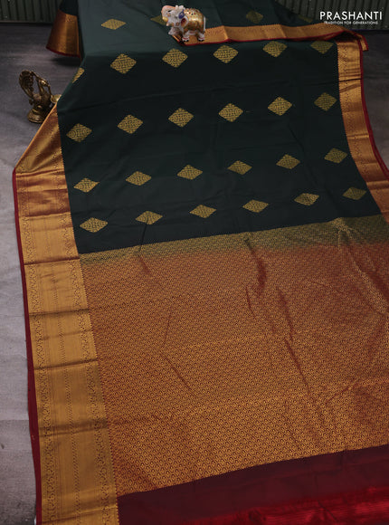 Green & Maroon Semi Kanchipuram Silk - Korvai