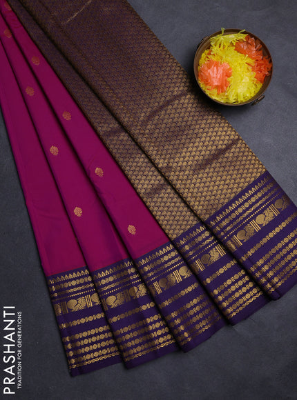 Magenta Pink & Violet Semi Kanchipuram Silk - Korvai