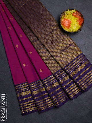 Magenta Pink & Violet Semi Kanchipuram Silk - Korvai