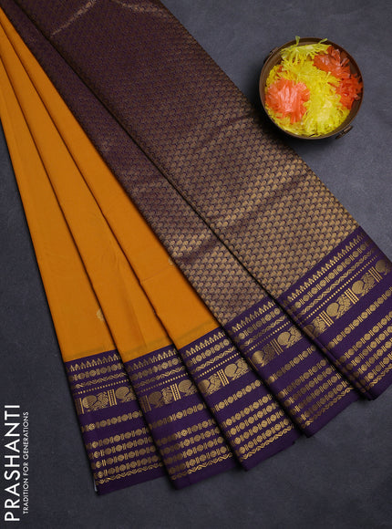 Mustard Yellow & Violet Semi Kanchipuram Silk - Korvai