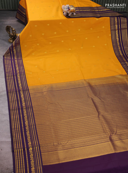 Mustard Yellow & Violet Semi Kanchipuram Silk - Korvai