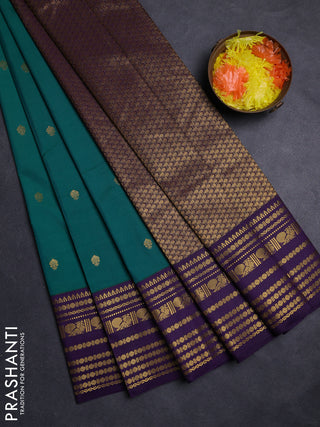 Green & Violet Semi Kanchipuram Silk - Korvai