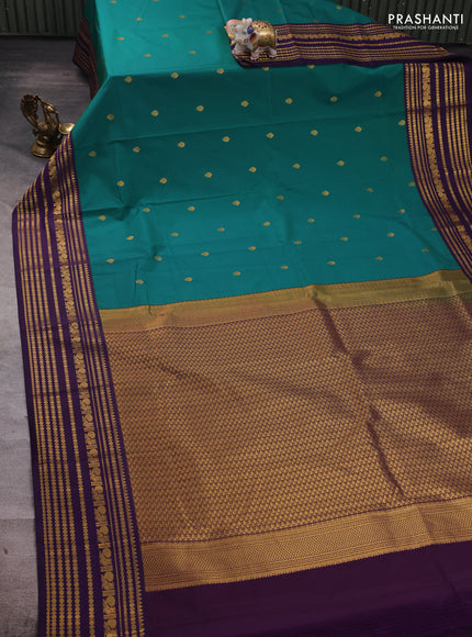 Green & Violet Semi Kanchipuram Silk - Korvai